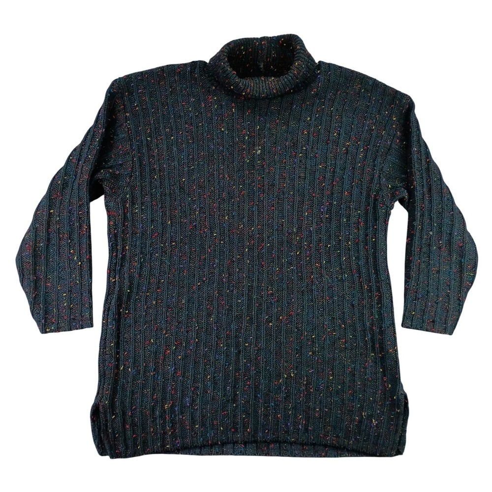 Sarah Arizona Womens M/L Cozy Chunky Knit Black Speckled Turtleneck Sweater Vtg